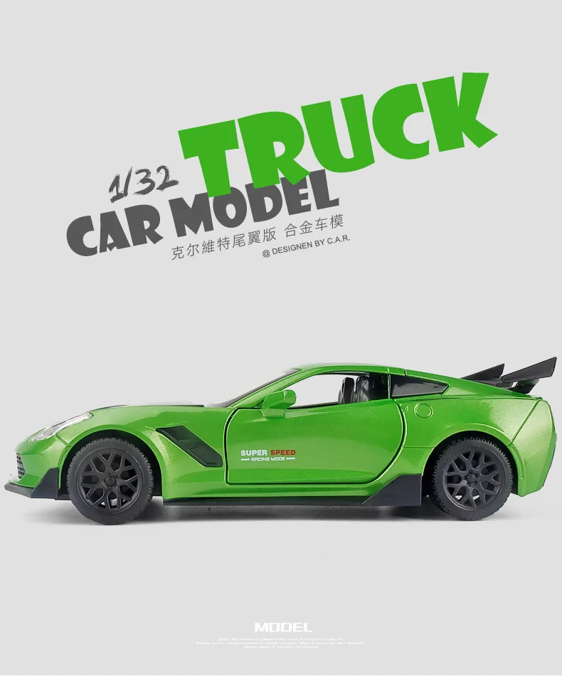 1:32 Corvette Supercar из металлического сплава для моделирования автомобиля, подвесной светильник, звуковые транспортные средства, детские игрушки для детей, подарки на горячее колесо