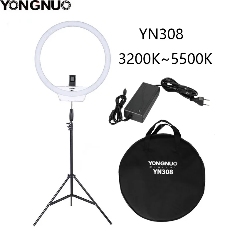 YongNuo YN308 селфи кольцо светодиодный светильник 3200K~ 5500K двухцветная температура светодиодный светильник для видео беспроводной пульт CRI95 с ручкой