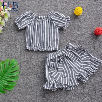 

Humor Bear Princess Girls Clothing Summer Stripe Tops +Shorts 2Pcs Cute Striped Bow Kids Clothes Suit Set Girls Clothes Set 2pcs