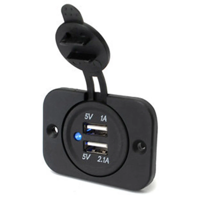Dual USB Car Charger Ports Power Motorcycle Boat For Vehicles For Mobile Black Lighter Socket 12V/24V