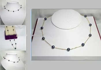 

8-9mm AAA NATURAL GENUINE BLACK PEARL NECKLACE Silver chain