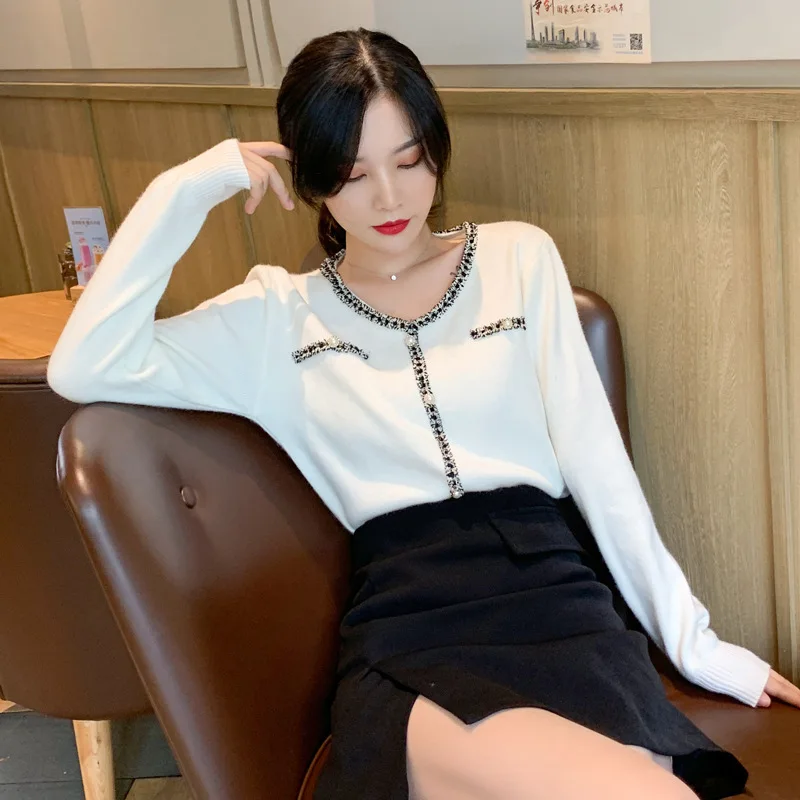 

2019 Autumn New Arrival Korean Version Sweater Long-sleeved Sweater Women's Slim Slimming Stitching Sweater Free Shipping