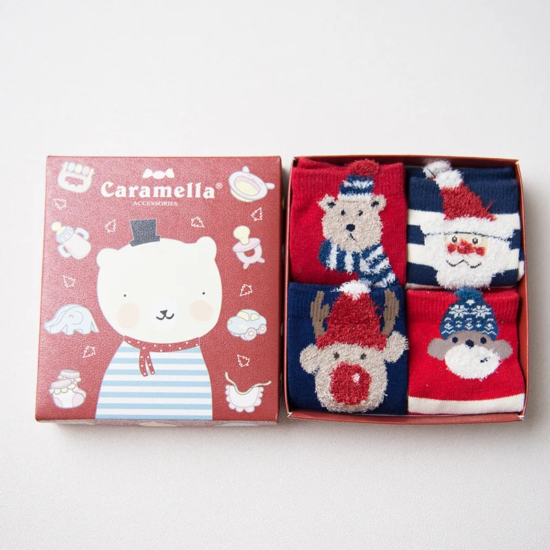 Caramella 2017 4 пар/кор. хлопок Meias Рождество теплые милые 3d Животные узоры мультфильм