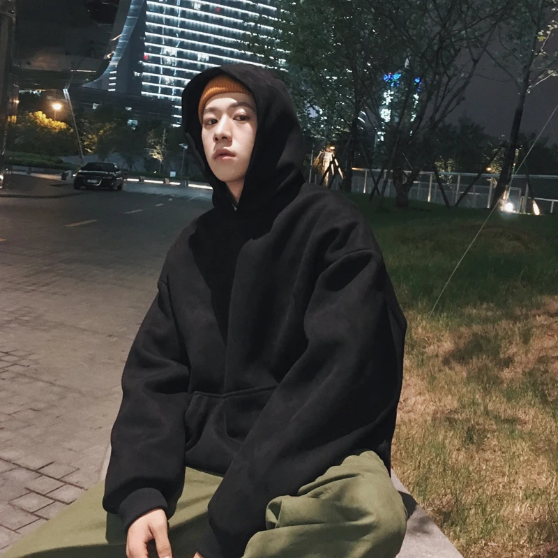 Men's Fashion Trend Coats Loose Hooded Hoodies High Quality Clothes Pullover Casual 3 Color Oversized Sweatshirts M-XL - Цвет: black