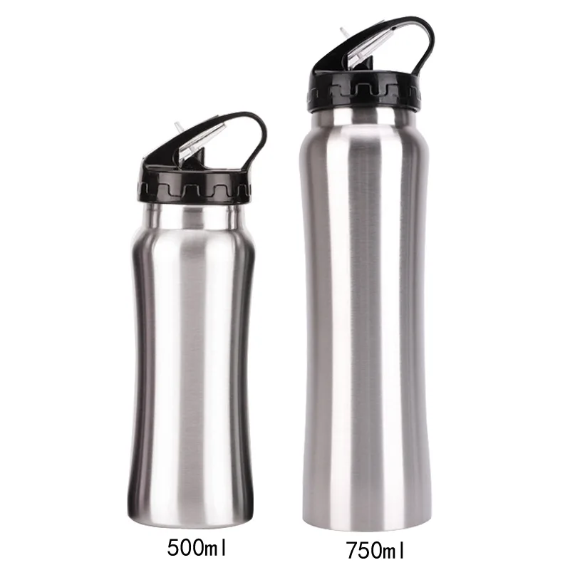 Foreign Trade Wholesale 500 750 Ml Sports Straw Cup Single Layer Stainless Steel Arc Cup Outdoor Hand Customizable