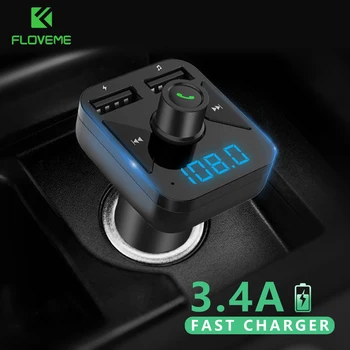 

FLOVEME 3.4A Quick Car Charger For Xiaomi MI 8 9 Dual USB LED Display Bluetooth Handsfree Car Kit Fast Charger For Samsung S10