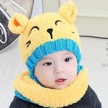 

Lovely Baby Hats Scarf Sets Winter Warm Cartoon Hat with Ear Design Scarf Sets Children Kids Cute Knit Caps Scarves