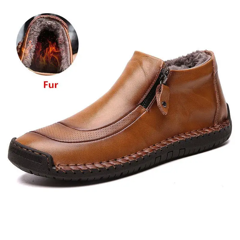 Fur yellow brown Модные мужские ботинки; высококачественные зимние ботильоны из спилка; Теплая мужская обувь на меху; плюшевая обувь для вождения; сезон зима-осень - Цвет: Fur yellow brown
