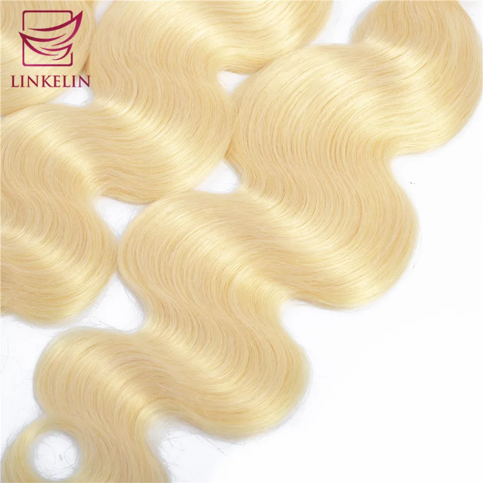 LINKELIN HAIR  Brazilian Body Wave 613 Blonde Hair 100% Human Hair Bundles Remy Hair Extension Machine Double Weft Hair Weaving