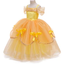 Платье с бантом для принцессы для маленьких девочек, наряжаться в костюм Белль, нарядное платье на Хэллоуин для выпускного вечера, Красавица и чудовище, одежда для детей