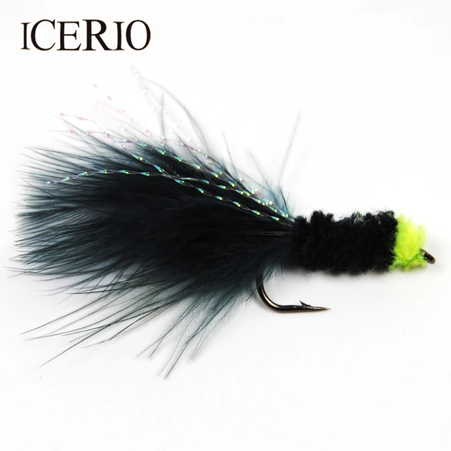 ICERIO 6PCS Green Egg Sucking Leech Bugger Streamer Flies Trout