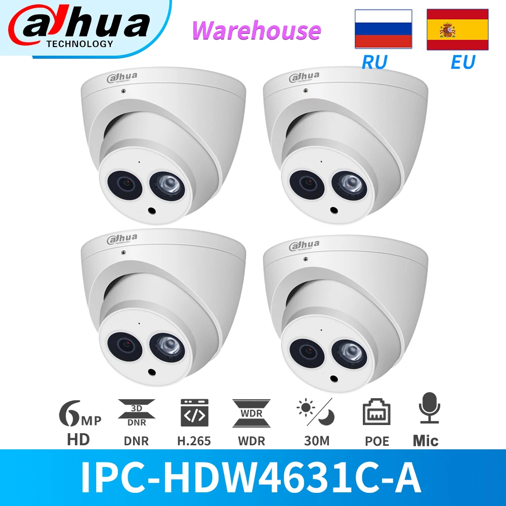 Dahua IP камера 6 МП Встроенный микрофон IPC HDW4631C A PoE металлический корпус мини