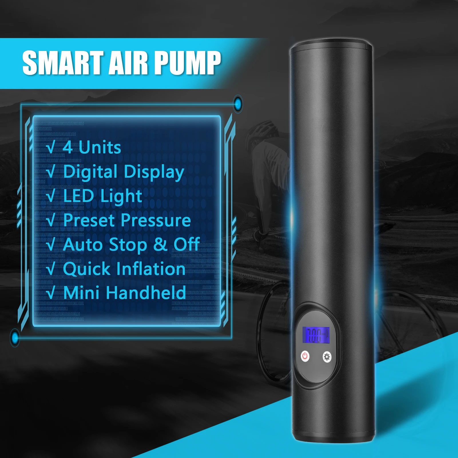 Portable Mini Air Inflator Tire Pump 12V 150 PSI Digital LCD Pressure Gauge LED Light 2000mAh Rechargeable Battery | Обустройство