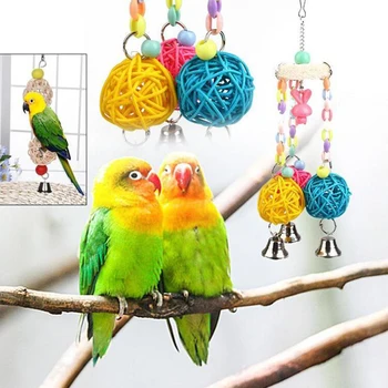 

Wooden Parrot Swing Luffa Nibble Bird Toy Sepak Takraw String Bird Chewing Supplies Bird Cage Hanging Accessories