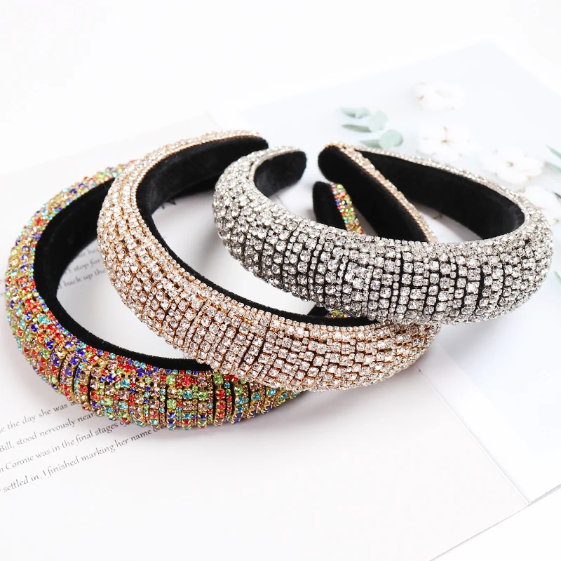 

Colorful Baroque Full Crystal Headband For Women Luxury Shiny Padded Diamond Hairband Hair Accessories