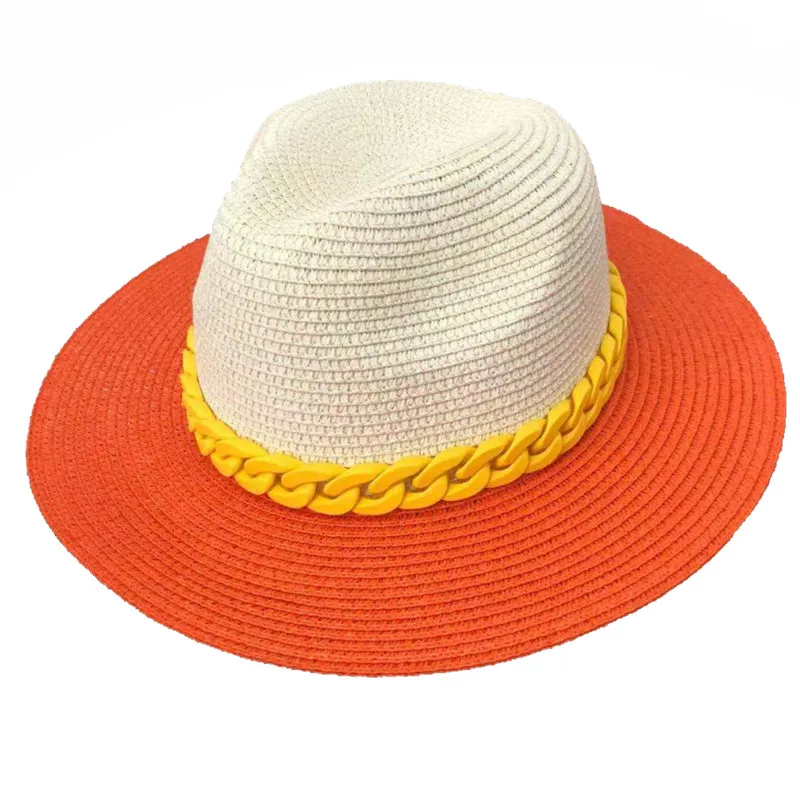 Straw hat color stitching woven top hat 