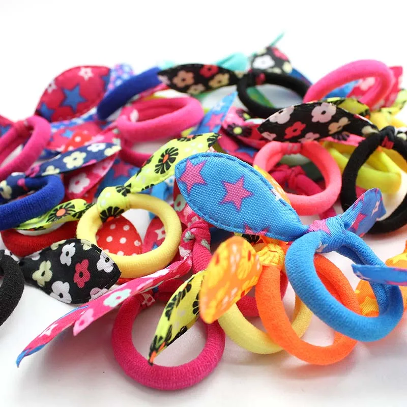 20Pcs Children elastic hair band Cute Polka Bow Rabbit Ears Headband Girl Ring Scrunchie Kids Ponytail Holder Hair Accessories