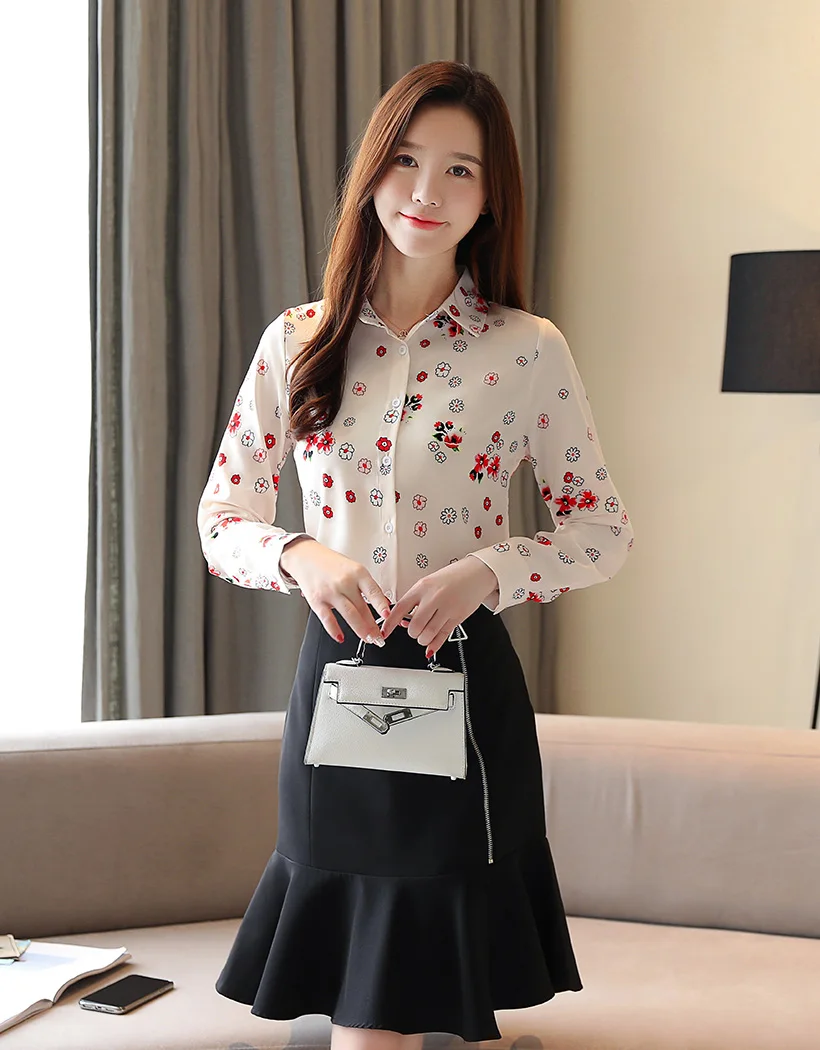 Blusas mujer de moda Осенняя женская блузка рубашка с модным принтом элегантная шифоновая блузка тонкая Офисная Женская рубашка женские топы