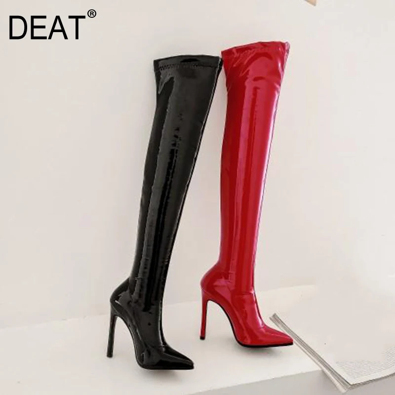 [DEAT] г.; женские сапоги-трубы из лакированной кожи с острым носком на высоком тонком каблуке; Новая модная осенне-зимняя обувь; 19I-a162