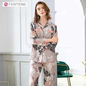 

FENTENG Spring Women's Pajamas Set Pure Cotton Woven Long Sleeve Light Cool Comfortable For Home Use J98112028