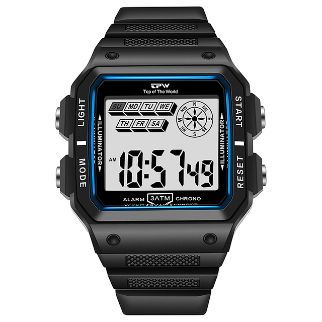Resistant Digital Watches 30 Meter Water Resistant Rectangle Dial Tough Structure