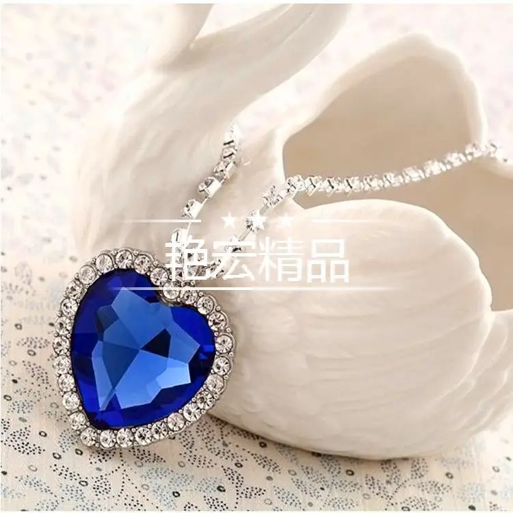 

CRYSTAL Heart Necklace Navy Blue Jewelry Crystal Peach Heart Necklace
