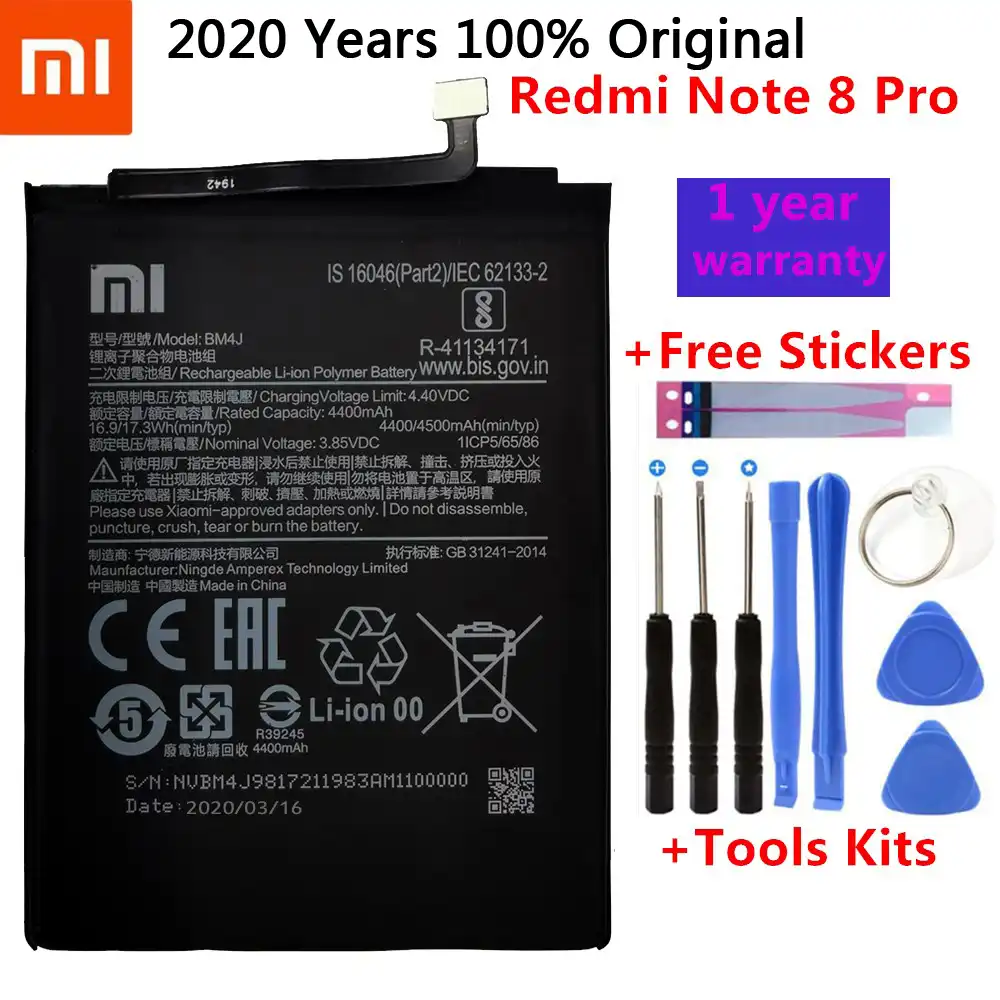 100 Original 4500mah Bm4j Battery For Xiaomi Redmi Note 8 Pro Note8 Pro Genuine Replacement Phone Battery Gift Tools Stickers Mobile Phone Batteries Aliexpress