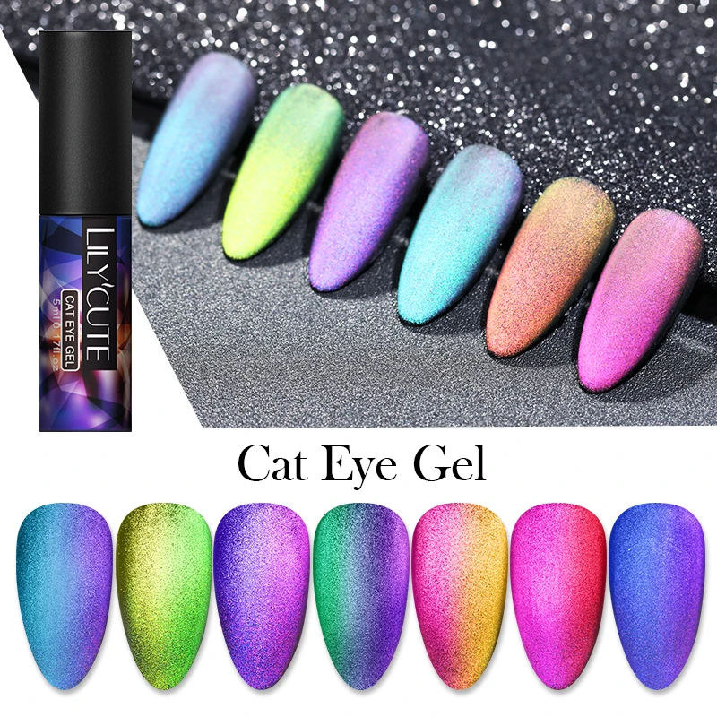 

LILYCUTE 9D Auroras Nails Cat Eye Gel Polish Magnetic Nail Gel Starry Sky Soak Off UV Magnetic Gel Nail Art Gel Nail Varnish 5ml