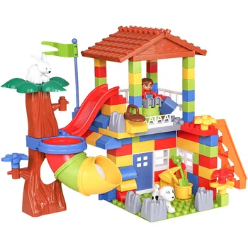 

Run Block Big Size Compatible Duploed Building Blocks Plastic Funnel Slide DIY Assembly Bricks Toys For Children