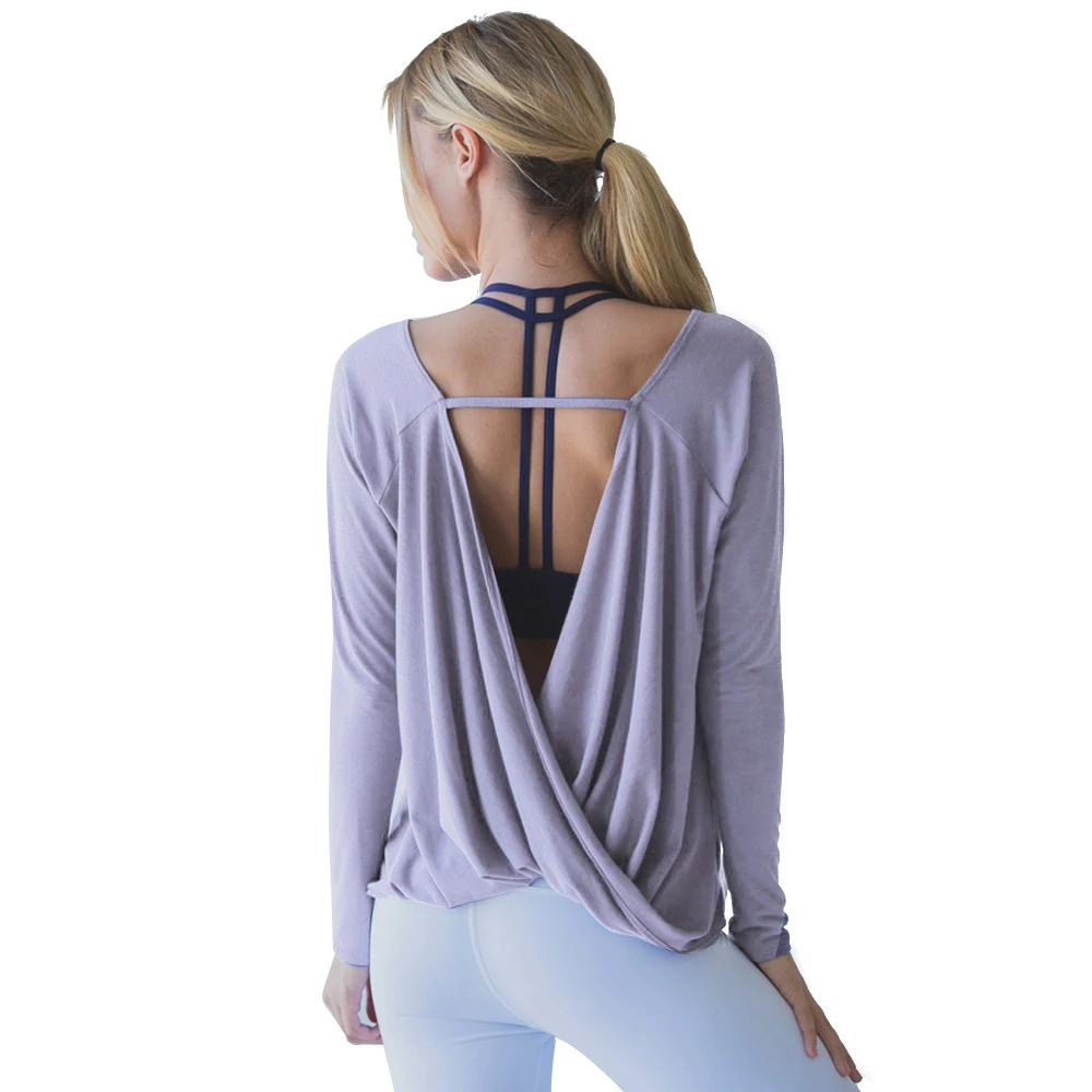 Yoga Shirt Sport Woman Fitness Blouses Backless Modal Dry Fit Loose Gym Workout Long Sleeve