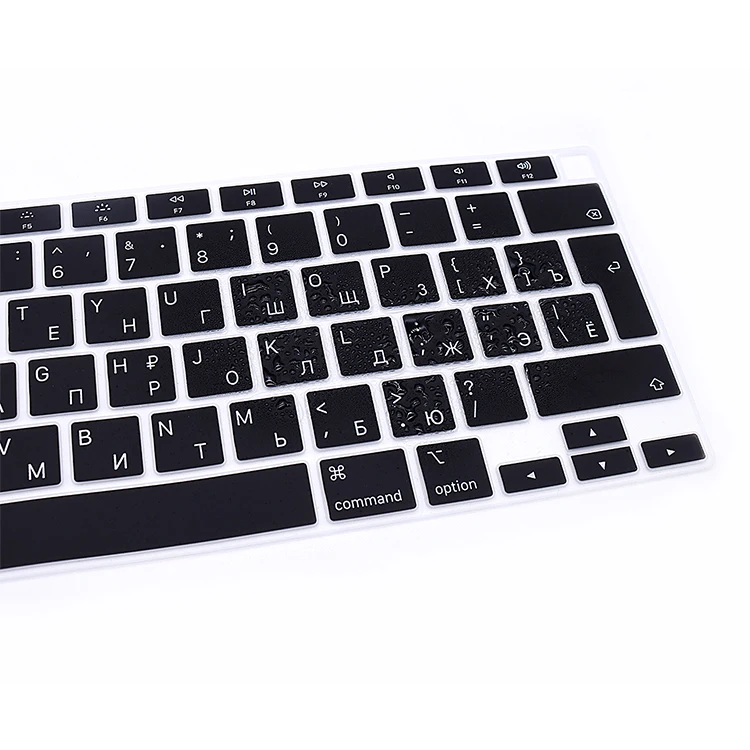 HRH Black Silicone Russian Keyboard Skin Cover EU Version For MacBook Newest Air 13 touch bar ID A2179 M1 A2337 (2020 Release)