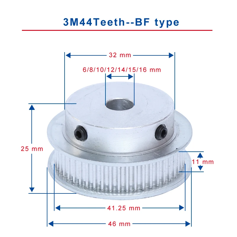 Зубчатый шкив 3M44Teeth шлицем шириной 11 мм Тип BF тонкой обработки синхронное колесо внутренний диаметр 6/8/10/12/14/15/16 мм 10 мм