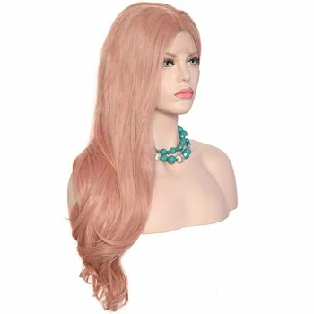 

RONGDUOYI Synthetic Lace Front Orange Pink Long Natural Wave Wigs Daily Wear Cosplay Style Wigs for Women Girls HandTied Wig