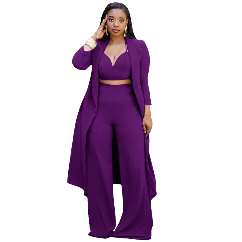 Women 3 Piece Wide-leg Pants Suit Suspenders V-neck Commuter Three-piece Matching Set Lady Office Wear Formal Outfits Vestido