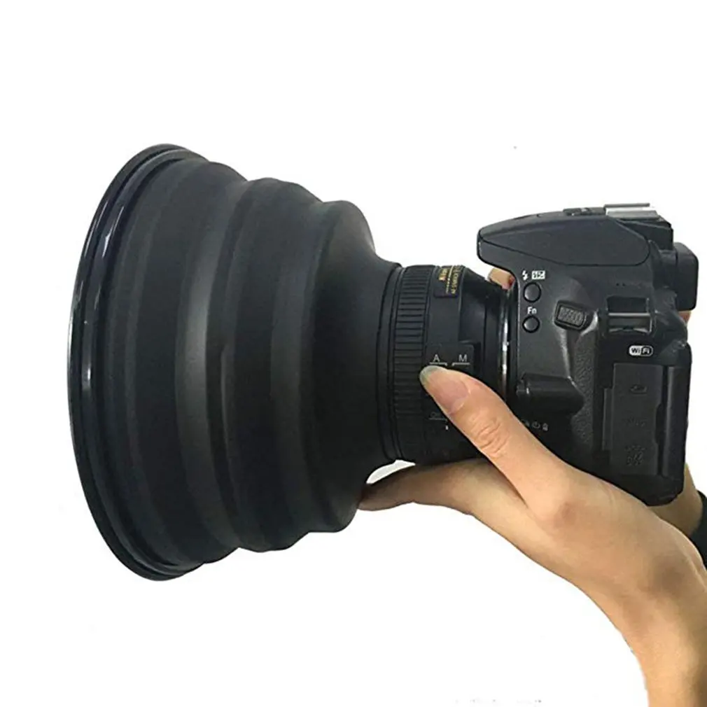 

Lens Hood Black Silicone Cone extends Over Any Lens Blocking Unnecessary Glare and Emission Photo Accessories