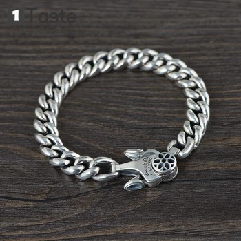 

ONE TASTE 925 Sterling Thai Silver Men's Bracelet Vintage Polished Panzer Chain Bracelets Fine Jewelry Simple Trendy Punk Gift