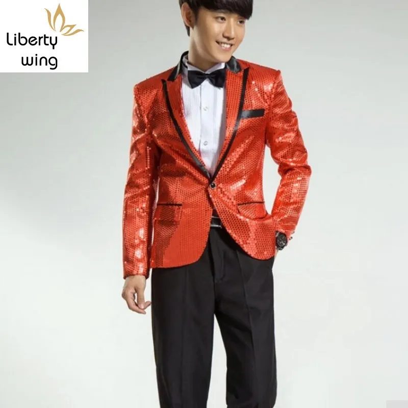 

New Mens Boys Bling Sequins Tuxedo Suit Gangnam Style Jacket one button wedding Coat Size M L XL Chaqueta JAQUETA