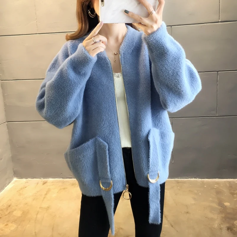 Новинка 9390 года; Короткий Одноцветный вязаный кардиган из норки; 94- 2/F, 7 рядов, 3 полки