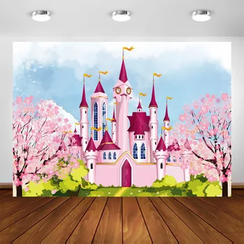 

Castle Backdrop for Photography Pink Flowers Princess Girl Birthday Baby Shower Fantasy Party Banner Background for Photo Studio