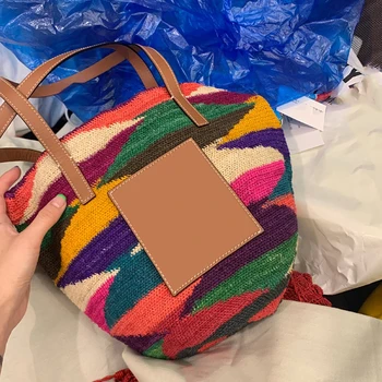 

NEW Fashion Bag Bucket Shoulder Bags Women ladies Crossbody Messenger Straw Women Panelled Colors Summer Weave Handbag