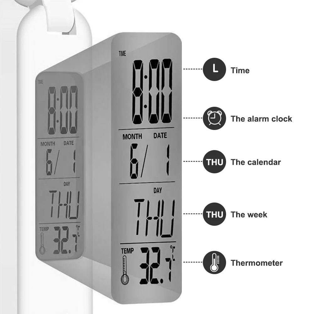 Светодиодный настольная лампа складная трогательно цифровой 3-уровня затемняемый Настольная лампа для чтения настольная лампа с часы-будильник с термометром Настольные календари
