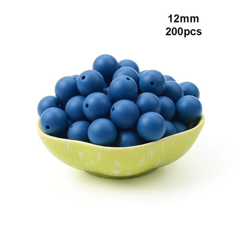 Vivid blue LOFCA 12 мм, 200 шт./лот, бусины из пищевого силикона, Прорезыватель для зубов, круглые бусины, Детская жевательная для прорезывания зубов, Силиконовые Прорезыватели для самостоятельного изготовления - Цвет: Vivid blue