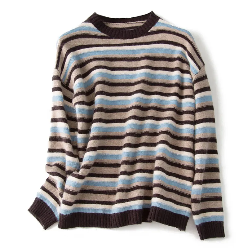

Shuchan Striped Knitted Sweater Women 92% Rabbit O-Neck England Style Warm Fall Winter 2019 New Items Knit Sweater Female