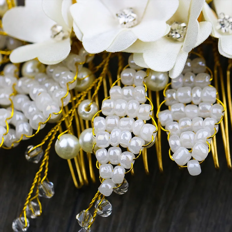 White pearl flower comb comb tiara wedding dress flower accessories bride hair comb jewelry cross-border exclusive