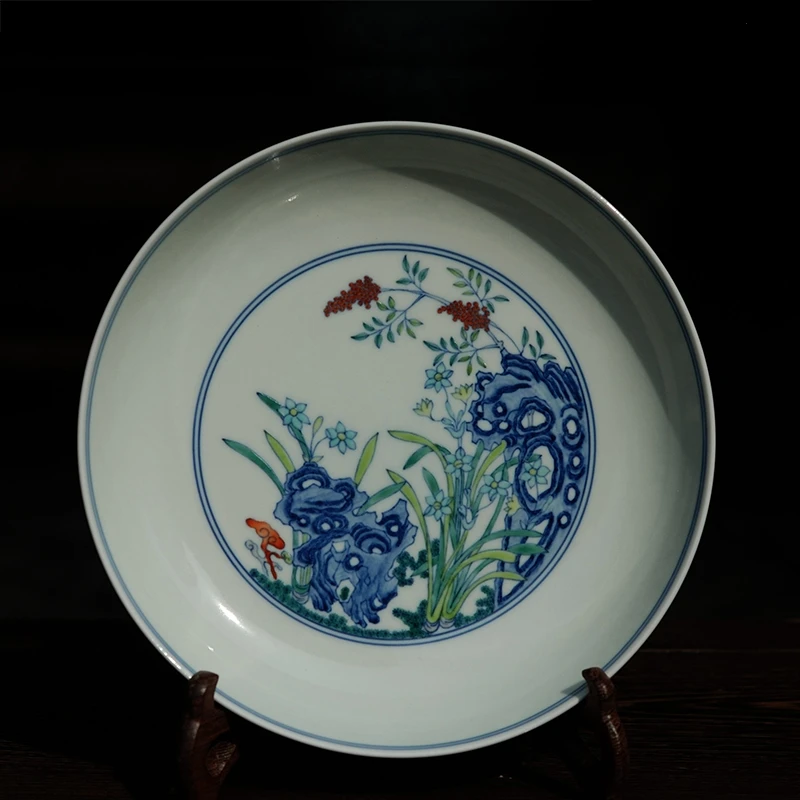 

Hand-painted Constracting Colors Taihu Lake Stone Pattern Round Plate Handmade Antique Ceramic Tabletop Porcelain Decoration