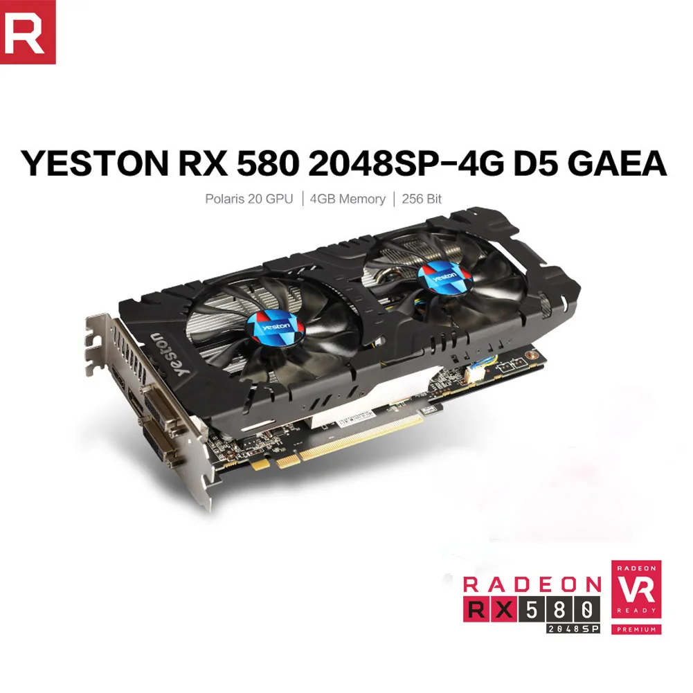 

Yeston Radeon Gaming PC Graphics Card RX 580 GPU 4GB GDDR5 256bit Video Graphics Cards support DVI/HDMI PCI-E X16 3.0