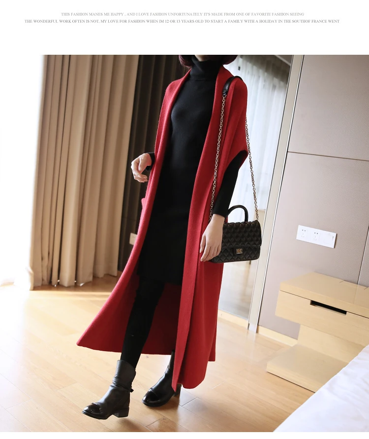 Осень/Зима Новая Вязаная рубашка женская одежда корейский Свободный вязаный кардиган без рукавов длинный темперамент свитер