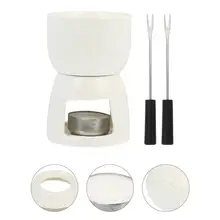 Fondue-Set Melting-Pot Chocolate Porcelain with 2-Forks Premium Tea-Light Ceramic 1set