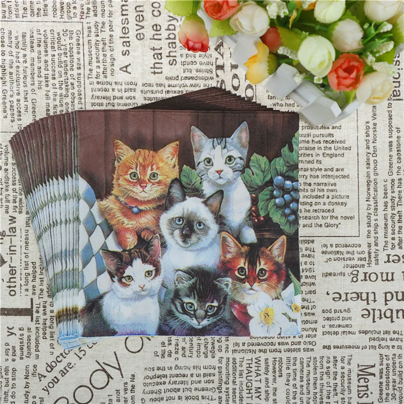 20Pcs/Bag Napkins Paper Cats Decoupage Napkin Paper Tissue Xmas Wedding Decor Party Table Supplies paper napkins