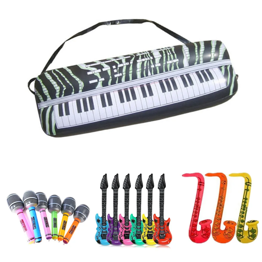 

16 Pieces Large Inflatable Blow Up Guitars Microphone Musical Rock Prop Durable
